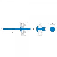 Rivet tête plate monobolt Ø6,4x14mm - boite de 500